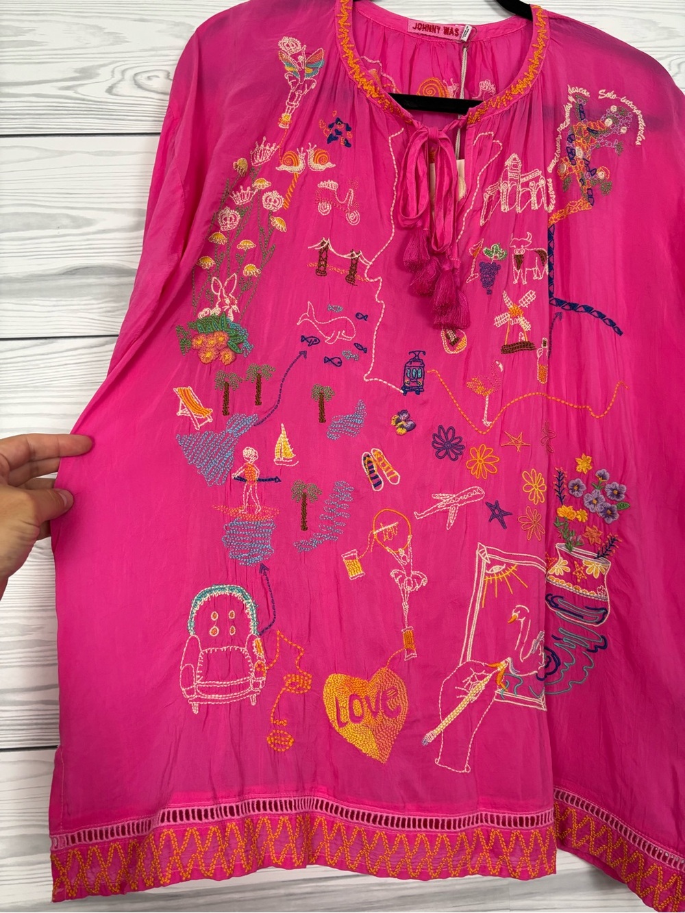 Johnny Was Zadonia blouse Fatima size medium fuchsia pink embroidered NWT - Picture 6 of 16